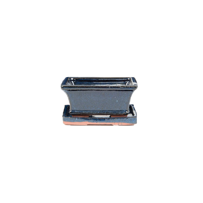 Tenmei Rectangular Dark Blue Bonsai Tree Plant Pot & Saucer 13cm at Gardenesque