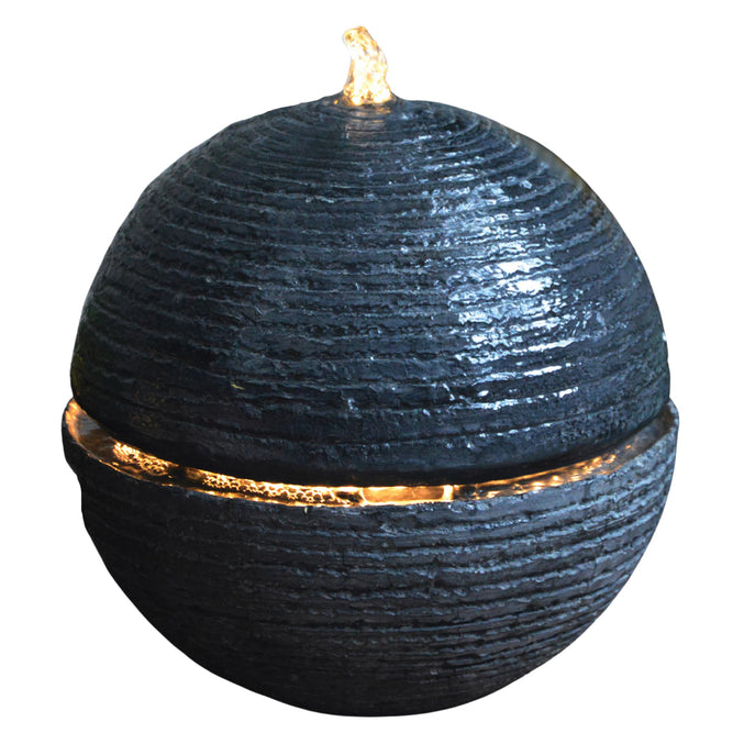 Circular Water Feature with Pump & LED Light – Textured Globe - 42cm available at Gardenesque