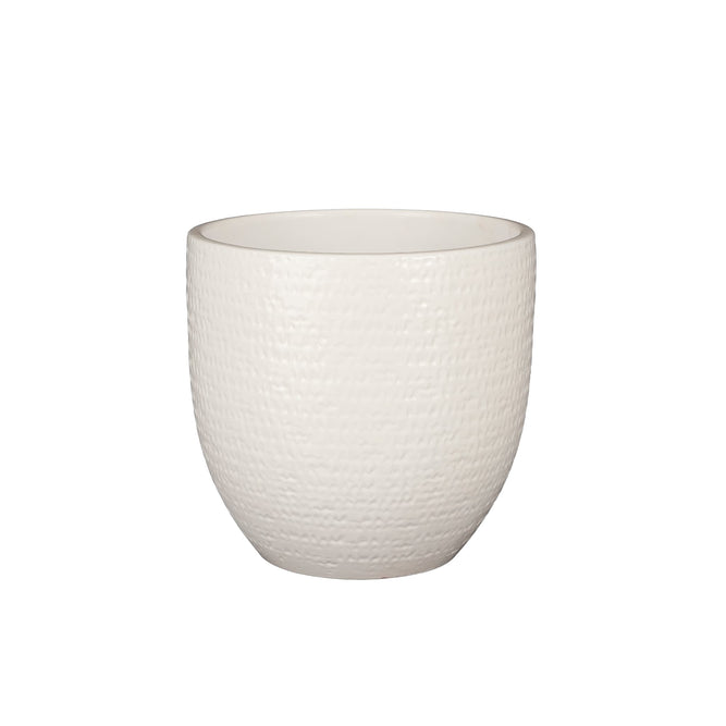 White Textured Round Indoor Ceramic Plant Pot - 4 Sizes at Gardenesque