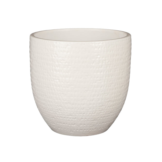White Textured Round Indoor Ceramic Plant Pot - 4 Sizes at Gardenesque