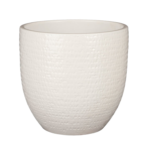 White Textured Round Indoor Ceramic Plant Pot - 4 Sizes at Gardenesque