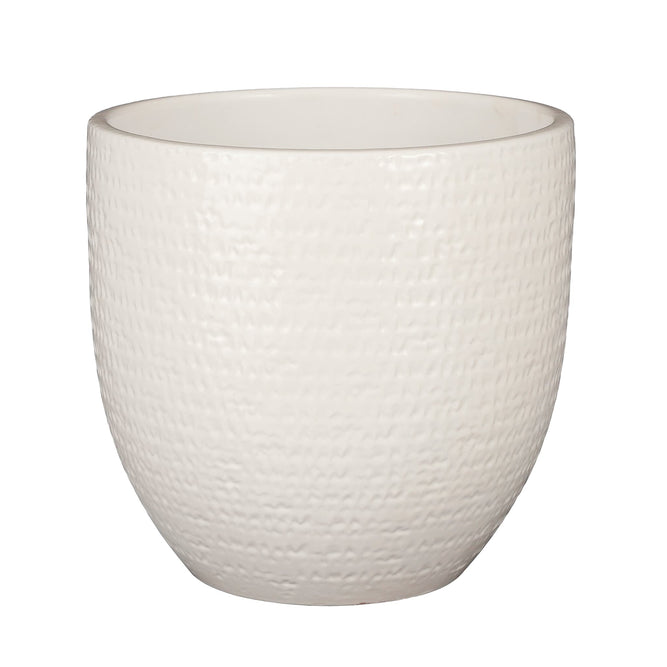 White Textured Round Indoor Ceramic Plant Pot - 4 Sizes at Gardenesque