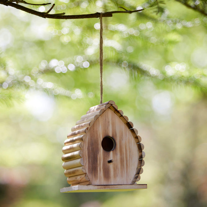 wooden hanging birdhouse