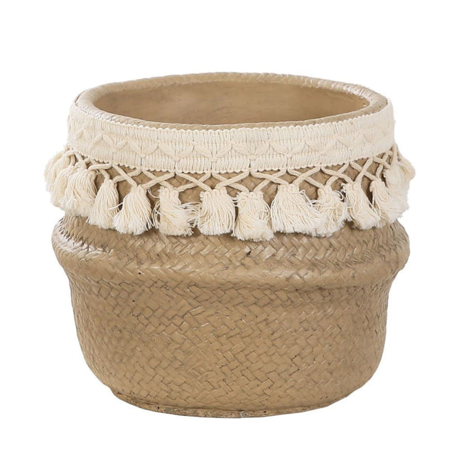 Woven Basket Indoor Plant Pot with Macramé Cord Tassels